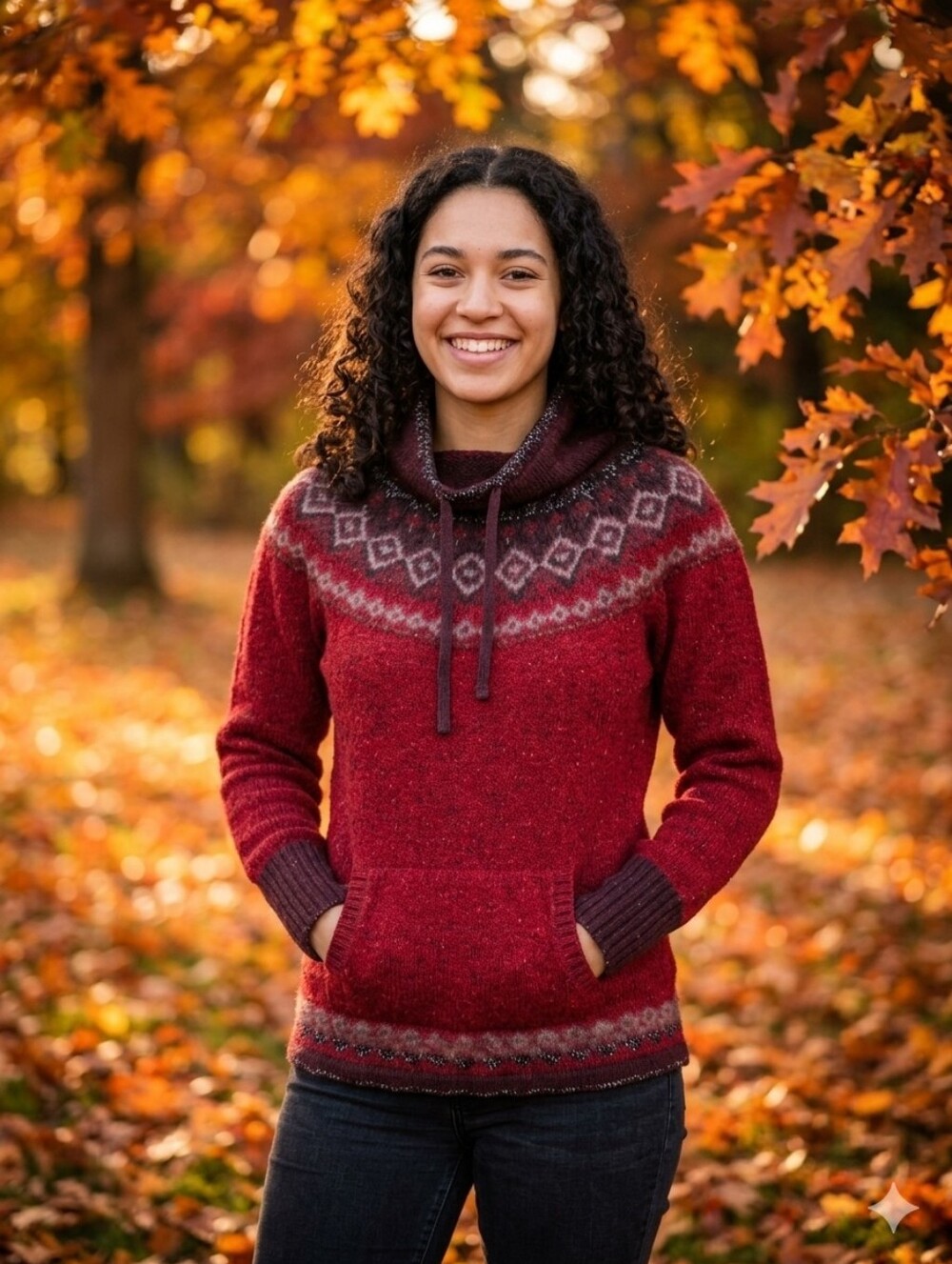 Eddie Bauer Fair Isle Cowl Neck Knit Sweater Red Burgundy Women’s Size S